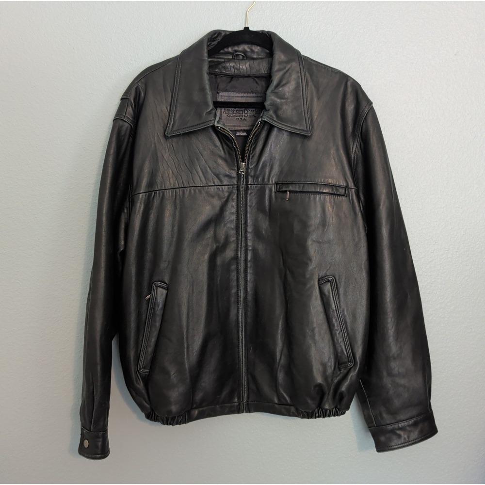 American Classics Leather Bomber Jacket Mens Size Large L Black No Liner Read
